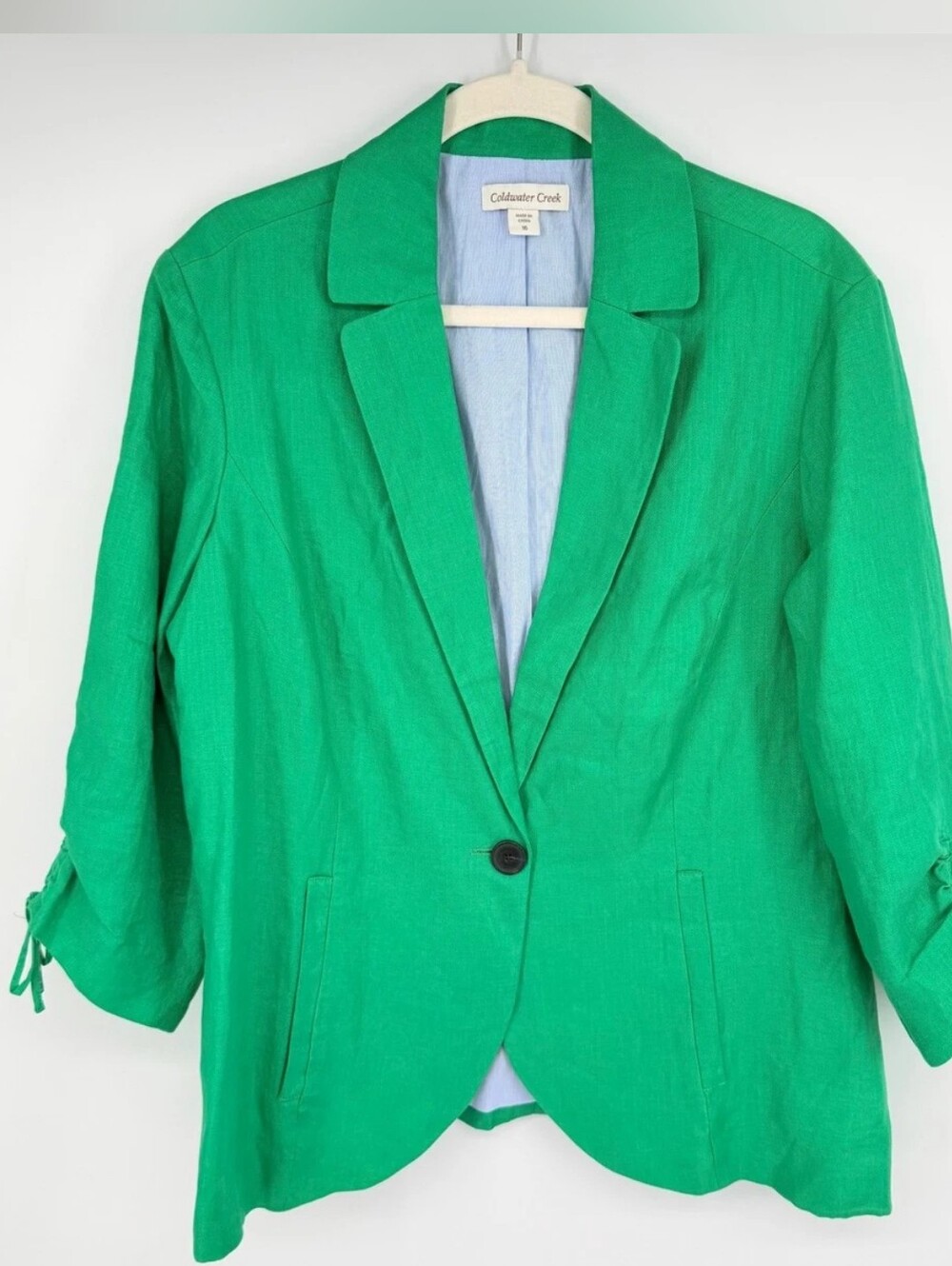 Coldwater Creek 3/4 Sleeve Linen Blazer With Pockets